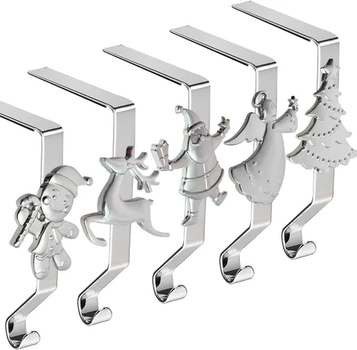 Vista 14 de Juego de 4 soportes de calcetines de Navidad para manto, ganchos reutilizables para calcetines de Navidad, colgador de Navidad sin daños
