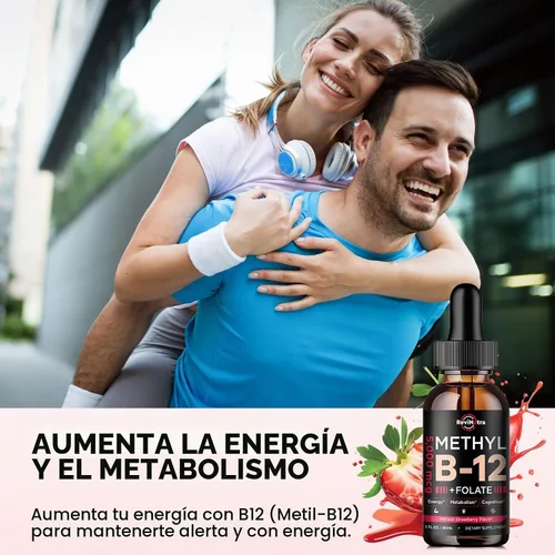 Vista 3 de Gotas líquidas de vitamina B12, vitaminas B12 de 5000 mcg, suplemento de complejo de vitamina B con metilcobalamina B12 sublingual, vitamina B6