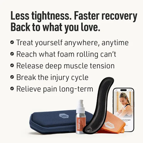 Vista 4 de SIDEKICK Echo Muscle Scraper - Herramienta Gua Sha de acero - con agarre antifatiga patentado de acero inoxidable - Kit completo incluido - Diseñado