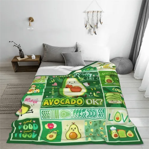 Vista 6 de SweetFox Manta de aguacate, divertida y bonita manta de decoración de aguacate, regalos para niñas y niños amantes, súper cálida, suave, ligera