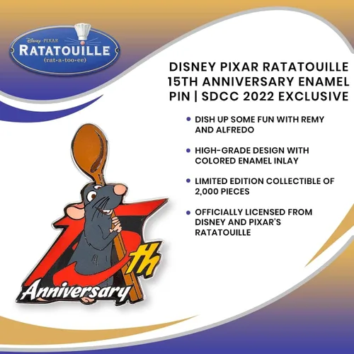 Vista 7 de Disney Pin esmaltado Pixar Ratatouille 15 aniversario Exclusivo SDCC 2022
