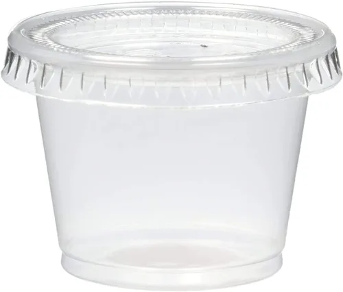Vista 2 de Vasos desechables de plástico para porciones - Jello Shot Cup - La taza perfecta para soufflé (1 onza, paquete de 50 tazas con tapas)
