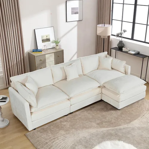 Vista 34 de Setawix Sofá Profundo de 3 Plazas con Otomana, Sofás de Nube en Forma de L de 112.2" para Sala de Estar, Sofá de Nube de Chenilla con Asiento Café