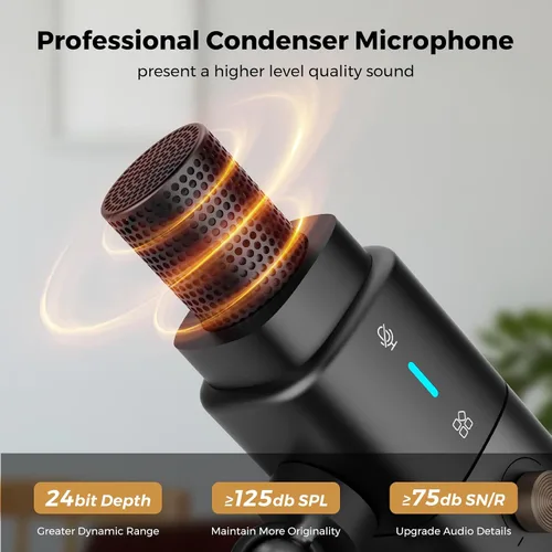 Vista 2 de NearStream AM25X Gen2 Micrófono de Condensador XLR/USB con Cancelación de Ruido/Control de Volumen/Entrada de Auriculares/Silencio, Micrófono