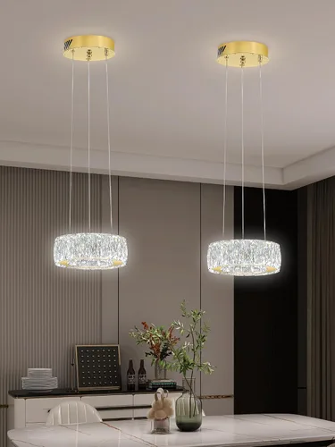 Vista 2 de Araña de Cristal LED Moderna Regulable de 8" Anillo Dorado Luminarias Colgantes para Isla de Cocina Comedor Sala de Estar