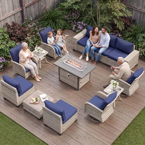 Vista 79 de Muebles de patio al aire libre conjunto PE mimbre ratán al aire libre sofá seccional Gris