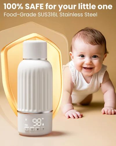 Vista 5 de Calentador de botellas portátil para viajes, calentamiento rápido de 2.5 minutos para leche materna y fórmula, calentador de leche portátil