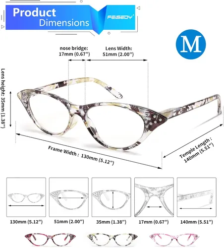 Vista 5 de FEISEDY Gafas de lectura ligeras de ojo de gato para mujeres retro pequeños antirreflejos lectores B0042