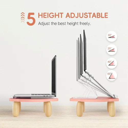 Vista 3 de AFOOYO - Soporte ajustable de madera para laptop, soporte de computadora ergonómico con ángulos de altura, soporte elevador en forma de nube