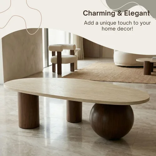 Vista 3 de Mesa de centro moderna de 55 pulgadas para sala de estar, patas de madera laminada con aspecto de mármol, mesas centrales para oficina en casa