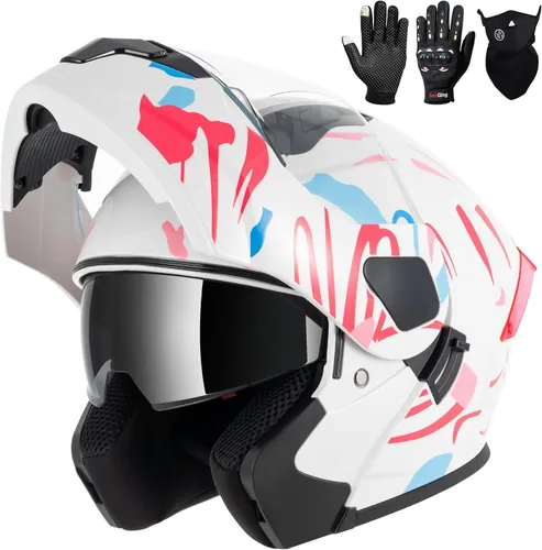 Vista 11 de Casco modular para motocicleta de adultos, con doble visera abatible, cara completa, aprobado por DOT para hombres, mujeres, moto, ATV, UTV, moto