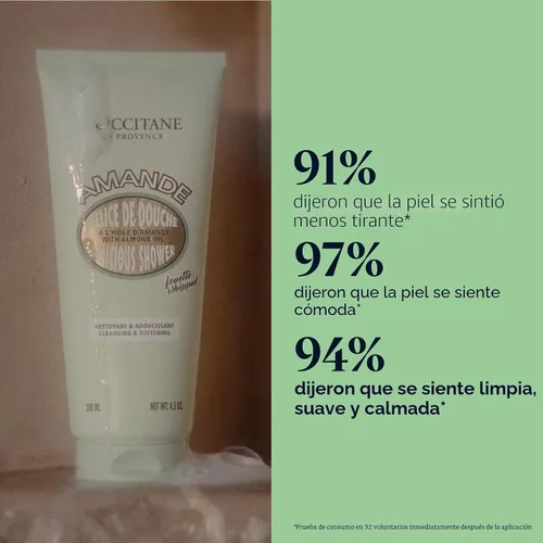 Vista 3 de L'Occitane Almond Delicious Shower Gentle Body Wash limpia, hidrata, suaviza y purifica para una piel radiante y suave, cuidado de la piel vegano