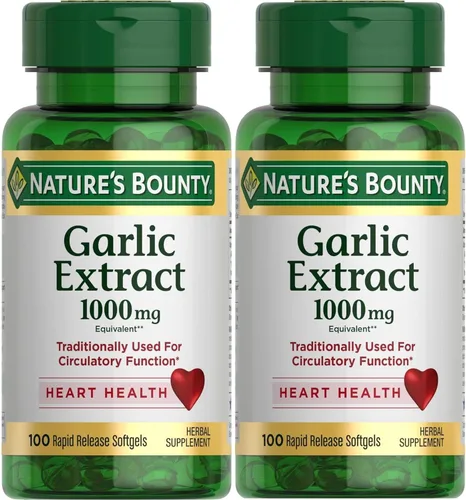 Vista 3 de Nature's Bounty Extracto de ajo, suplemento herbario, apoya la función circulatoria, 1000 mg, 100 cápsulas blandas de liberación rápida