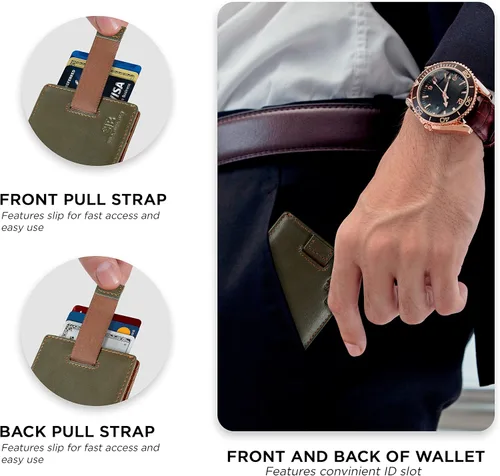 Vista 5 de SERMAN BRANDS Cartera delgada con clip para dinero con bloqueo RFID, bolsillo frontal plegable de cuero, billetera minimalista para hombre con clip