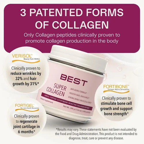 Vista 4 de FORTIBONE® Colágeno - 3 péptidos de colágeno bioactivos clínicamente apoyados con FORTIBONE®, FORTIGEL®, VERISOL® colágeno sin sabor para mujeres
