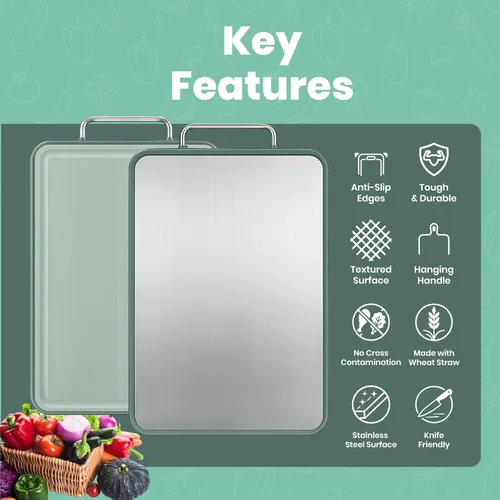Vista 6 de Tablas de cortar grandes de acero inoxidable para cocina, tabla de cortar de acero inoxidable con Juice Grove ultra duradera, antiadherente, fácil