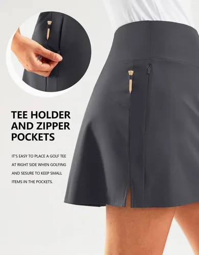 Vista 3 de SANTINY Falda pantalón de golf de 16 pulgadas para mujer, bolsillos con cremallera, falda de tenis de cintura alta para mujer, falda deportiva