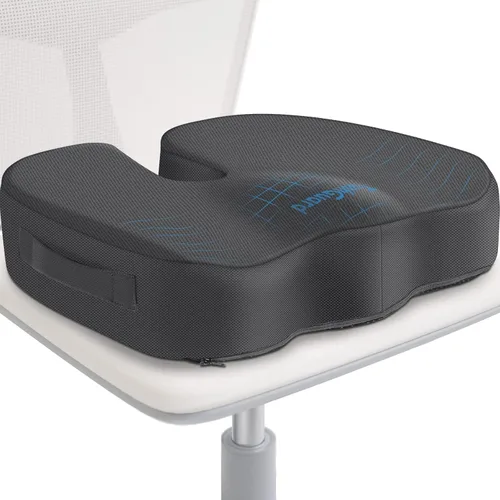 Vista 10 de TushGuard - Cojín de asiento para silla de oficina de espuma viscoelástica antideslizante, cojín de escritorio para la espalda, coxis, ciática
