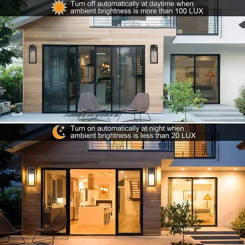 Vista 3 de Tipace Paquete de 2 faroles de pared para exteriores con sensor de atardecer a amanecer, accesorios de luz exterior con sensor negro mate, aplique