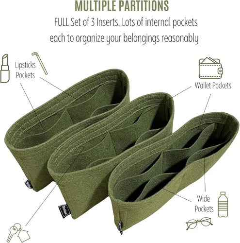 Vista 4 de Divitize Organizador de bolso de alta calidad compatible con el inserto de bolsa Coussin BB/PM/MM, cremallera dorada, ajuste perfecto, fieltro
