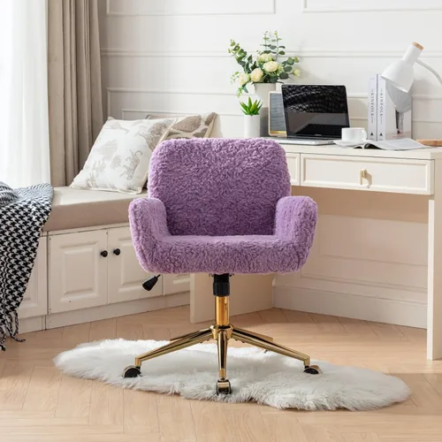 Vista 10 de Silla de oficina - Silla para el hogar y el tocador con base de metal dorado, diseño giratorio ajustable