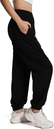 Vista 4 de Pantalones deportivos holgados casuales para mujer, pantalones de pierna recta de cintura alta, pantalones de pierna ancha con cordón en la cintura