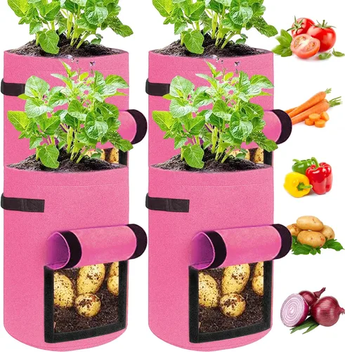 Vista 11 de JJGoo Juego de 2 bolsas de cultivo de patatas de 10 galones con solapa, bolsas de cultivo de tela resistentes con asa y ventana de cosecha, macetas