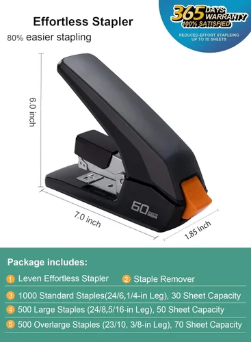 Vista 2 de Engrapadora Deli resistente sin esfuerzo, grapado de un solo toque, engrapadora ergonómica fácil de cargar, capacidad de 60 hojas, incluye 2000