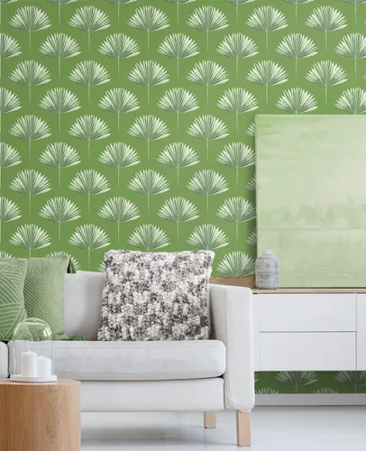 Vista 2 de NextWall Papel tapiz tropical para despegar y pegar de palmera (brote verde)