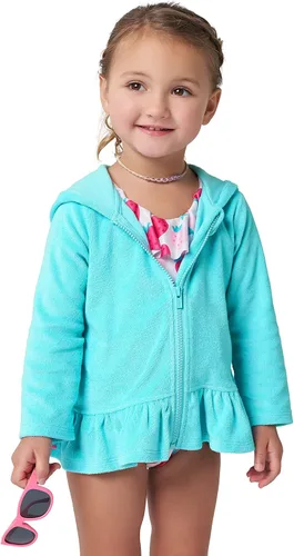 Vista 2 de Gerber Cubierta para traje de baño con capucha y cremallera para bebés y niñas pequeñas, Rosado