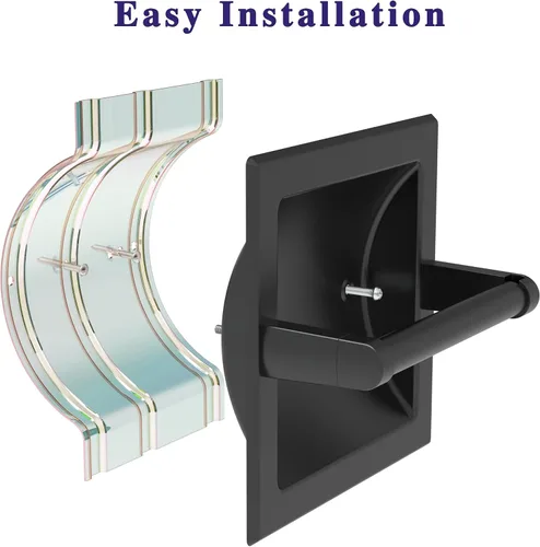 Vista 5 de Soporte de Papel Higiénico Negro Mate Empotrado para Rollos Grandes, Soporte de Papel Higiénico Negro Pivotante de Acero Inoxidable para Montaje