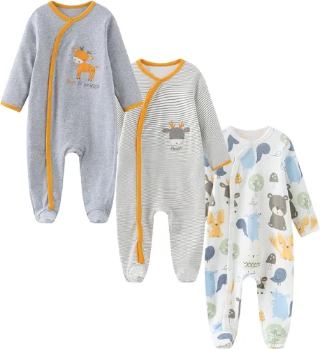 Vista 4 de Ropa unisex para bebés, paquete de 5 mamelucos de manga corta y 3 mamelucos con pies para bebé