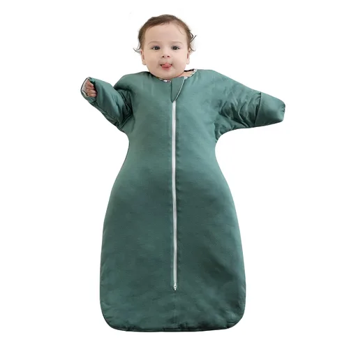 Vista 10 de PuppyPaws - Saco de dormir para bebé, 1.5 TOG, envolvente de transición con mangas largas con brazos hacia arriba y puños de manoplas, saco de Verde