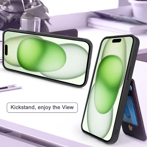 Vista 4 de Harryshell Funda compatible con iPhone 15 Plus/14 Plus con ranuras para tarjetas [soporta hasta 6 tarjetas] Función de atril, bolsillo