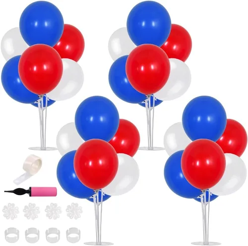 Vista 29 de TONIFUL Juego de 6 centros de mesa de globos de color azul marino y plateado para mesa, kit de arco de globos para decoraciones de graduación 2026