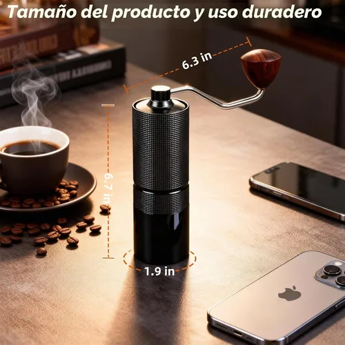 Vista 6 de Molinillo de café manual, rebaba cónica de acero inoxidable con ajuste ajustable, posicionamiento de doble rodamiento para prensa francesa, goteo