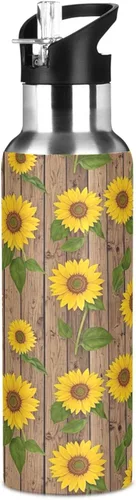 Vista 8 de Sunflowers Green Leaves Insulated Stainless Steel Water Bottle with Straw 20 Oz, BPA-Free Sport Water Bottle Insulated Leakproof Water Bottles