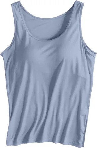Vista 7 de Camiseta sin mangas con brasier integrado para mujer, sin mangas, correa ancha, ropa de dormir básica, para entrenamiento, yoga, camisola acolchada