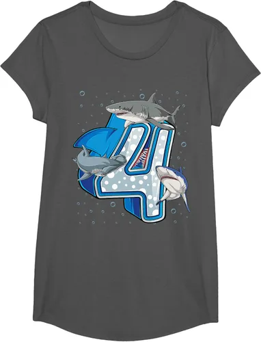 Vista 35 de Camiseta de 4.º cumpleaños para niños de 4 años con diseño de tiburón oceánico Negro