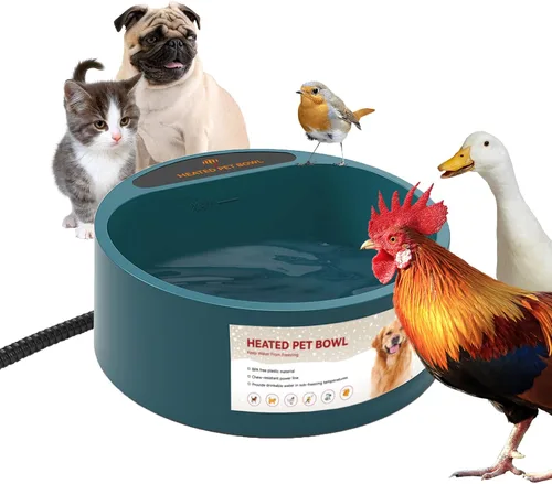 Vista 8 de Tazón de agua para perros con calefacción para exteriores, sin congelación, con cuerda resistente a mordiscos, 0.58 galones, Negro