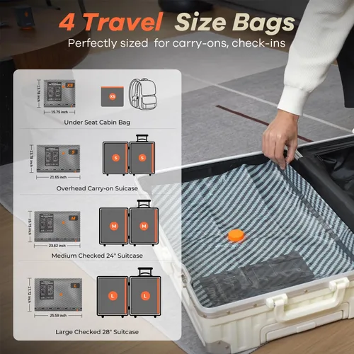 Vista 2 de Bolsas de almacenamiento al vacío para viajes con bomba recargable, cubos de embalaje de compresión de tamaño para equipaje y maleta, bolsas