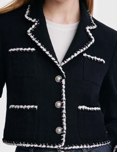 Vista 4 de Tweed Blazers for Women Work Business Casual, Knit Blazer Cropped Jacket for Women
