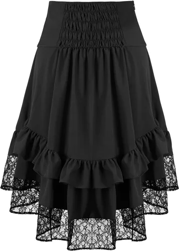 Vista 2 de Falda de fiesta de encaje asimétrica plisada gótica retro steampunk para mujer
