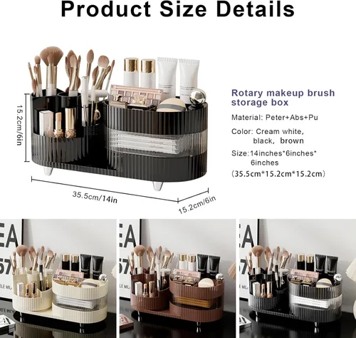 Vista 6 de DASITON Organizador de maquillaje para encimera, organizador de brochas de maquillaje giratorio de 360°, vitrina de cosméticos de gran capacidad