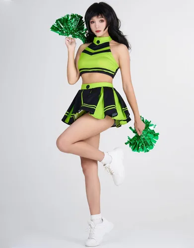 Vista 4 de miccostumes Disfraz de animadora de anime para mujer, conjunto de top corto y falda