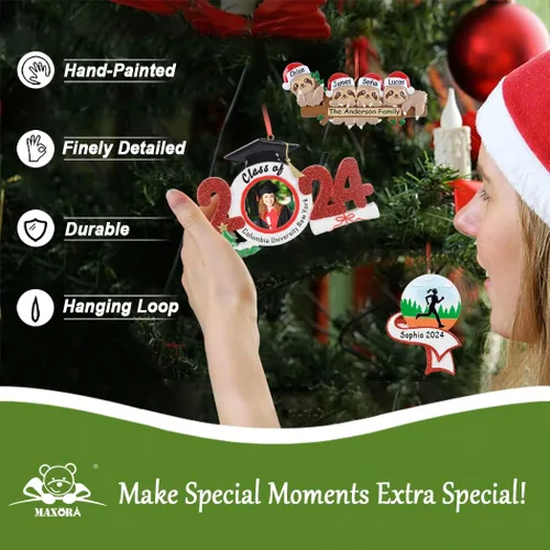 Vista 5 de MAXORA Adorno de Navidad personalizado de hockey hecho a mano personalizado