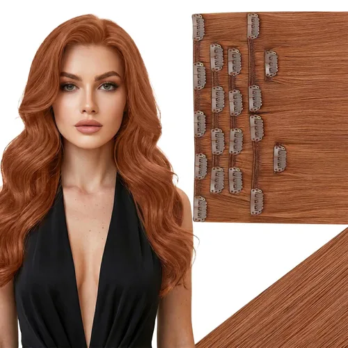 Vista 16 de Ve Sunny Extensiones de cabello clip-in de cabello humano real con reflejos, extensiones de cabello con clip para cabello corto, marrón oscuro