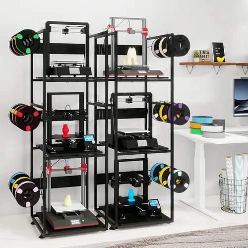Vista 8 de PUNCIA Soporte para impresora 3D de 3 niveles con almacenamiento de filamentos, estante de banco de trabajo resistente, compatible con FDM/SLA