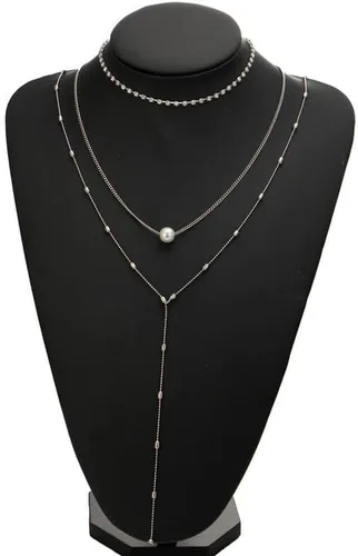 Vista 8 de Collares en capas en forma de Y para mujer, collar de cadena delicada de perlas de moda, collar de capas de moda