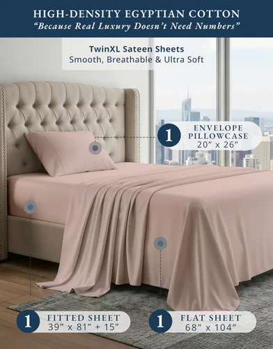 Vista 377 de LANE LINEN - Sábanas individual 100% algodón egipcio suave, cómodo y grueso de calidad de hotel, costuras reforzadas totalmente elásticas, sin